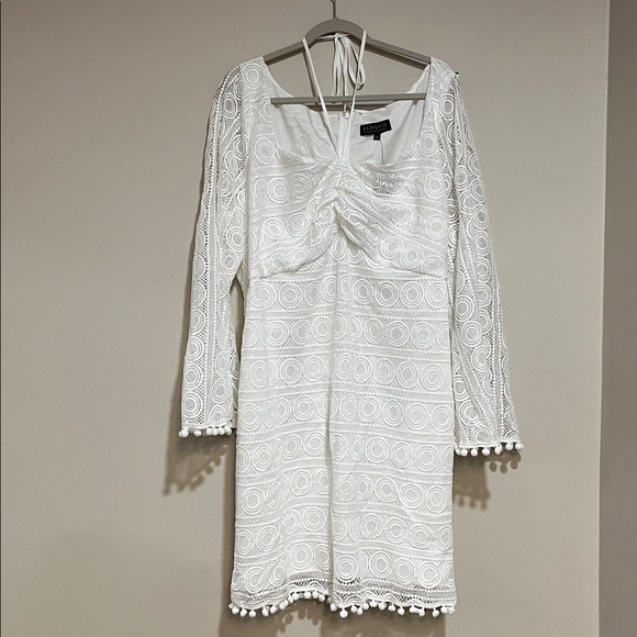 Eloquii | New Crocheted mini dress Bell sleeves Pompom Women’s size 24 sheer - Picture 2 of 9